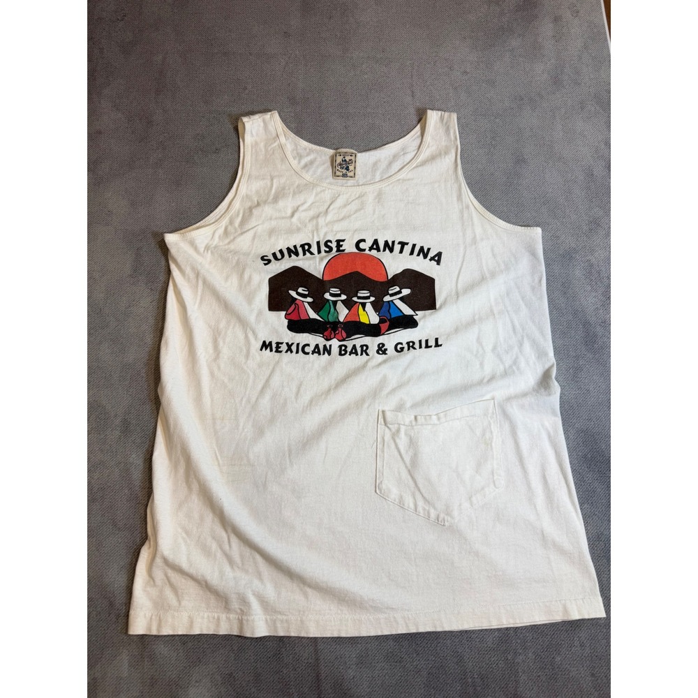 Vintage Aloe Sunrise Cantina Mexican Bar Grill Tank Top White Cotton OS USA